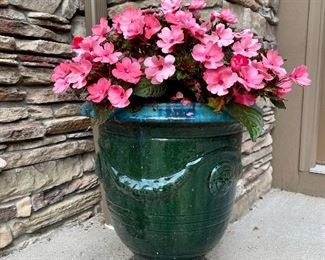 Pair ARHAUS  “Anduze”  Green Pottery Planters