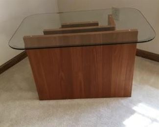 Bixden Design Glass and Teak End Table #1