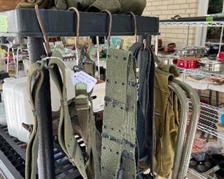 Army belts, duffle bags