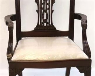 150 - Alden Parkes carved Chippendale arm chair 40 1/2 x 25 x 20
