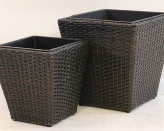 165 - Pair resin woven lined planters Largest 14 x 14
