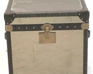 193 - Lazzaro leather trim stainless lift top trunk 20 1/2 x 20 x 20
