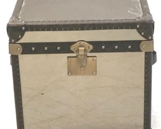 195 - Lazzaro leather trim stainless lift top trunk 20 1/2 x 20 x 20
