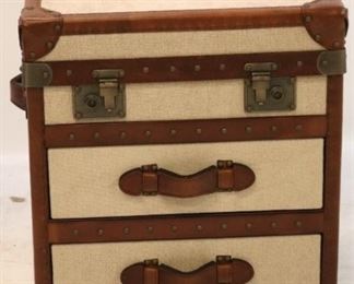 200 - Lazzaro leather trim linen clad trunk w/ drawers 24 x 20 1/2 x 19
