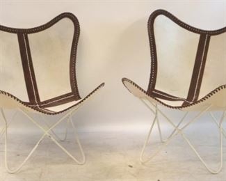 222 - Pair leather & cow hide butterfly chairs 36 x 28
