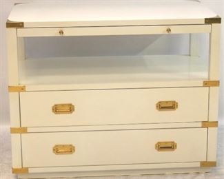 250 - Modern History campaign style chest w/ brass trim 30 x 38 x 22 white laquer soft close drawers
