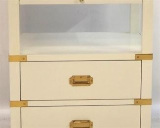 251 - Modern History campaign style chest w/ brass trim 30 x 24 x 18 white laquer soft close drawers
