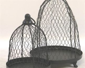290 - Pair metal wire covered lanterns Largest 12" tall

