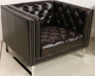 298 - Lazzaro tufted leather arm chair w/ chrome base
