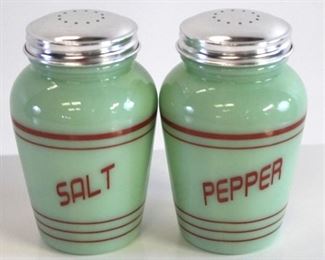 2003 - Pair Jadeite salt & pepper shakers 4 1/2" tall
