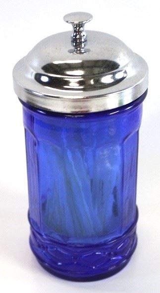 2009 - Cobalt blue glass straw holder 6 1/2" tall

