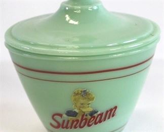 2014 - Jadeite Sunbeam covered grease jar 6" tall

