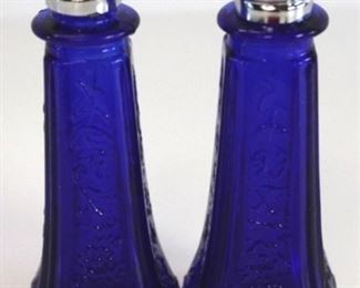 2013 - Pair cobalt blue glass salt & pepper shakers 4 1/2" tall
