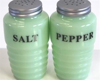 2022 - Pair Jadeite salt & pepper shakers 4 1/2" tall

