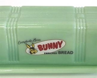 2045 - Jadeite Bunny Bread stick butter dish 3 1/4 x 6 1/2
