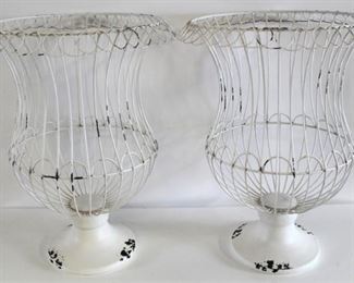 2074 - Pair metal wire planters 19 x 13
