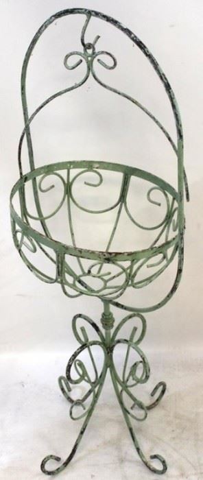 2097 - Swinging metal wire planter 40 1/2 x 16 1/2 as is - handle needs to be reattached on one side
