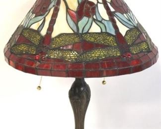 2121 - Stained glass dragonfly lamp 24 1/2" tall
