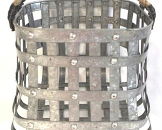 2134 - Galvanized metal basket w/ rope handles 12 x 9 x 8 1/2
