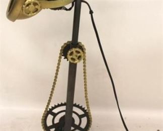 2141 - Steam punk bike motif lamp 39 1/2" tall no glass in headlight
