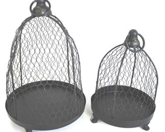 2142 - Pair metal lantern cages 13 & 8 1/2 tall
