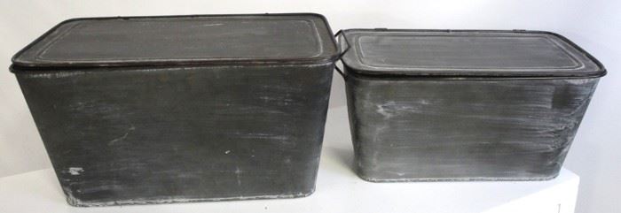 2146 - Pair metal covered boxes 10 x 18 1/2 x 10 1/2 largest
