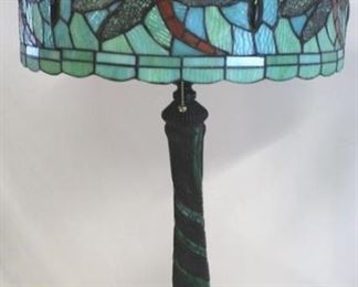 2158 - Large stained glass dragonfly lamp 30 1/2" tall
