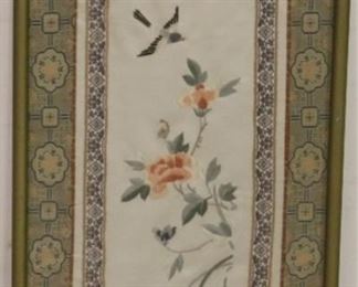 4454 - Oriental hand stitched silk in frame 17 3/4 x 10


