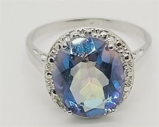36a - Sterling Silver Mystic Gem & Diamond Ring, sz 7
