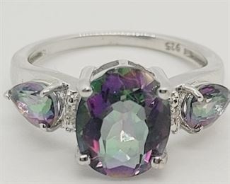53a - Sterling Silver Mystic Gemstone & Diamond Ring size 6
