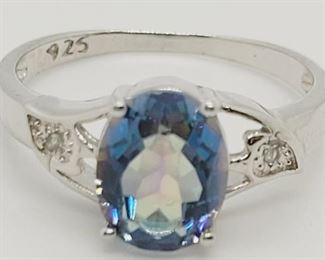 60a - Sterling Silver Mystic Gemstone & Diamond Ring Size 7
