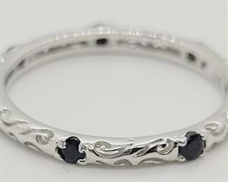 64a - Sterling Silver Sapphire Eternity Ring, sz 7


