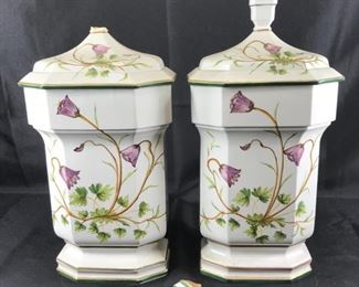 Set of 2 Decorative Floral Ceramic Urns