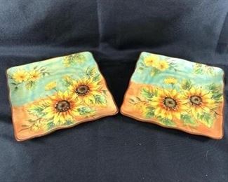 Set of 2 Maxera Daisy Floral Serving Platters Square Plate