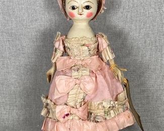 Carved Wood Queen Anne Style Doll with Stand