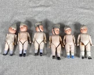 Set of 6 Bisque Soldier Dollhouse Dolls