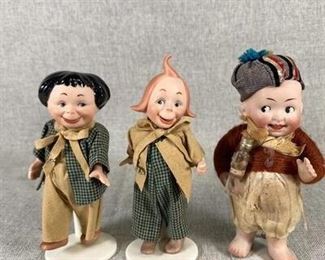 Set of 3 Unmarked Bisque Character Dollhouse Dolls