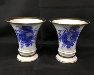Pair of Blue Floral Furstenberg Germany Porcelain Vases