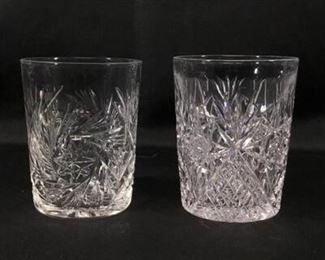 Lot of 2 Cut Crystal Unmatched Rocks Drink Glasses