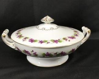 Purple Floral Wentworth China Serving Bowl Casserole Dish w. Handles