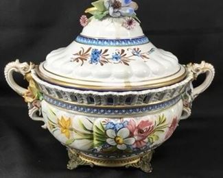 Ornate Floral Large Soup Tureen Casserole Serving Bowl