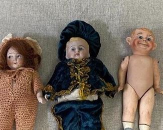 Set of 3 Antique Vintage Dollhouse Size Dolls