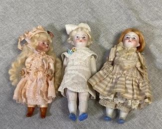 Set of 3 Vintage Antique Jointed Bisque Composite Dollhouse Dolls