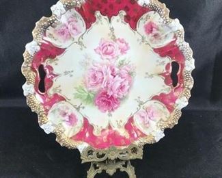 RS Prussia Pink Floral China Cake Plate