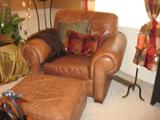 Brown Leather Chair & Ottoman
