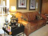Leather Sofa & Black End Table