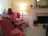 Pair Of Wing Chairs (Large Gold Mirror Above Mantel-Not For Sale)