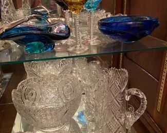 Cut leaded crystal bowls, pitchers, sugar and creamers