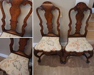 Antique Queen Anne style Dutch ornate chairs from the Guggenheim Estate