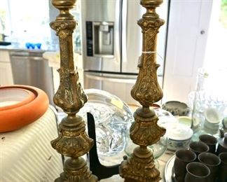 Antique bronze tall candlesticks
